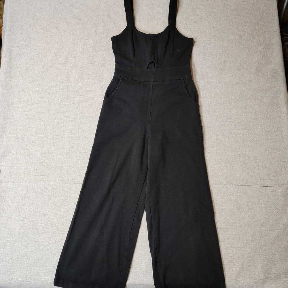 Copper Key Womens S Black Wide Leg Cropped Jumpsuit Y2K Minimalist Pockets